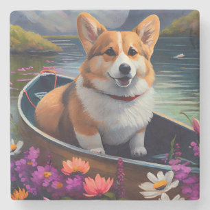Dessous-de-verre En Pierre Corgi sur une pagaie : Une aventure panoramique