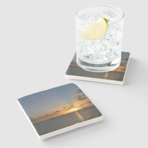 Dessous-de-verre En Pierre Coucher de soleil avec voiliers Paysage tropical P
