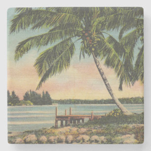 Dessous-de-verre En Pierre Coucher de soleil de brise tropicale vintage de co