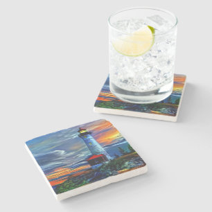 Dessous-de-verre En Pierre Coucher de soleil du phare