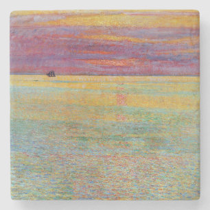 Dessous-de-verre En Pierre Coucher de soleil en mer (par Childe Hassam)