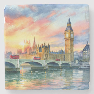 Dessous-de-verre En Pierre Coucher de soleil sur Big Ben et le pont de Westmi