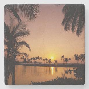 Dessous-de-verre En Pierre Coucher de soleil sur la baie d'Anaeho'omalu, Big