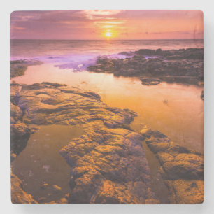 Dessous-de-verre En Pierre Coucher de soleil sur les bassins de marée, Hawaï