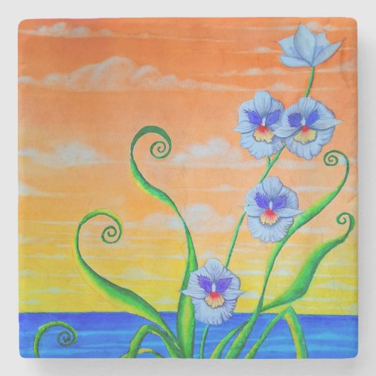 Dessous-de-verre En Pierre Coucher de soleil sur l'orchidée (Devant)