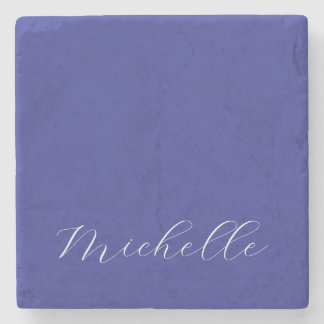 Dessous-de-verre En Pierre Couleur bleu profond calligraphie moderne simple d