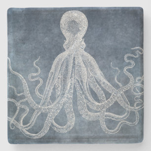 Dessous-de-verre En Pierre Couleur d'eau octopus bleu crémeux Vintage