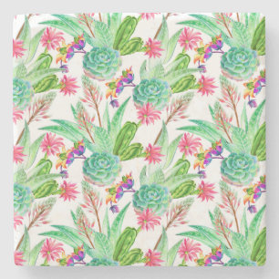 Dessous-de-verre En Pierre Couleur d'eau vive Cactus et Motif succulent