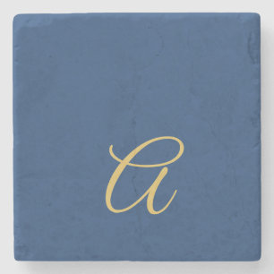 Dessous-de-verre En Pierre Couleur Or & Bleu Monogramme Initial Professionnel