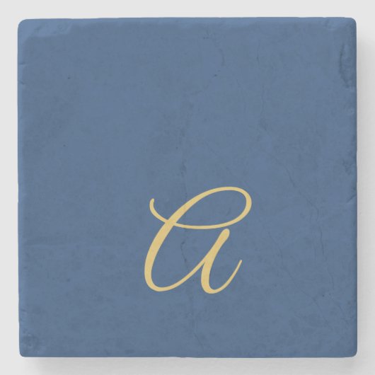 Dessous-de-verre En Pierre Couleur Or & Bleu Monogramme Initial Professionnel (Devant)