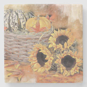 Dessous-de-verre En Pierre Couleurs de chute vintage automne citrouilles aqua