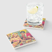 Dessous-de-verre En Pierre Coupé Rétro des Années 50 (Côté)