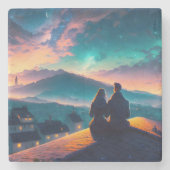 Dessous-de-verre En Pierre Couple Assis Sur Le Toit (Devant)