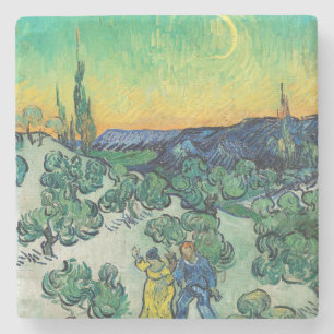 Dessous-de-verre En Pierre Couple romantique de Van Gogh marchant sous la lun