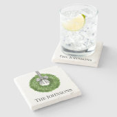 Dessous-de-verre En Pierre Couronne avec arc rayé noir et blanc (Côté)