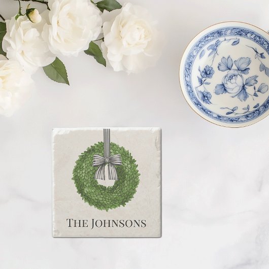 Dessous-de-verre En Pierre Couronne avec arc rayé noir et blanc