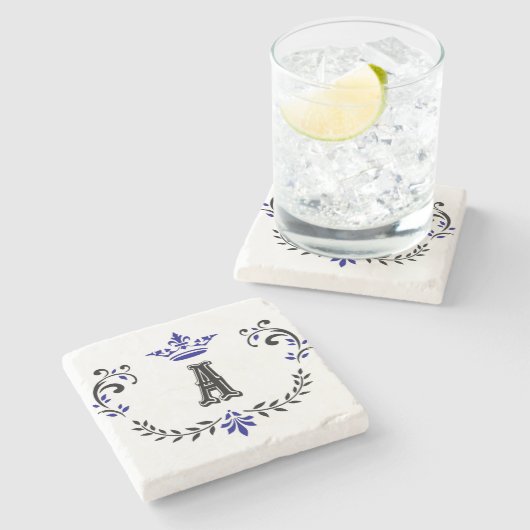 Dessous-de-verre En Pierre Couronne Wreath A Monogramme (Côté)