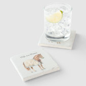Dessous-de-verre En Pierre Couverture Bleue Blanche Cheval (Côté)