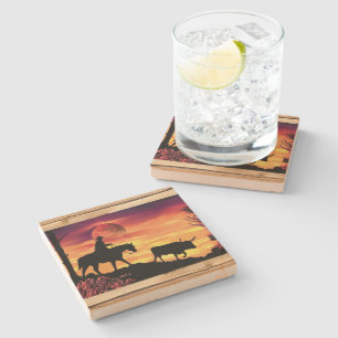 Dessous-de-verre En Pierre Cowboy Et Longhorn Steer Stone Dessous de verre