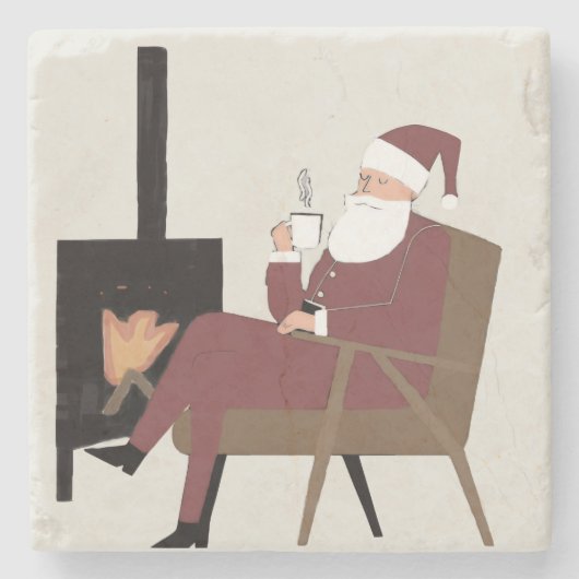 Dessous-de-verre En Pierre Cozy Santa Fireplace Pattern Marble Coasters Set (Devant)