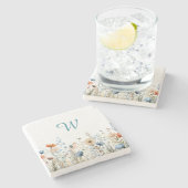 Dessous-de-verre En Pierre Cozy Wildflower Meadow Monogram – Botanical  (Côté)