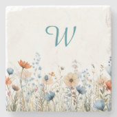 Dessous-de-verre En Pierre Cozy Wildflower Meadow Monogram – Botanical  (Devant)