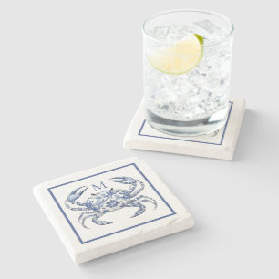 Dessous-de-verre En Pierre Crabe Bleu Monogramme Nautical Coastal