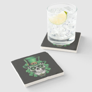 Dessous-de-verre En Pierre Crâne de Sucre Saint Patrick Chanceux Trèfle