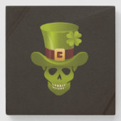 Dessous-de-verre En Pierre Crâne Shamrock Vert 4 Feuilles Et Casquette Vert (Devant)