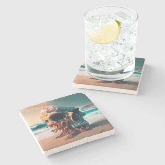 Dessous-de-verre En Pierre Crâne sur la plage (Côté)