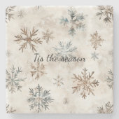 Dessous-de-verre En Pierre Cream Blue Brown Snowflakes Christmas (Devant)