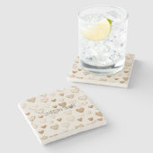 Dessous-de-verre En Pierre Cream & Brown Hearts   (Côté)