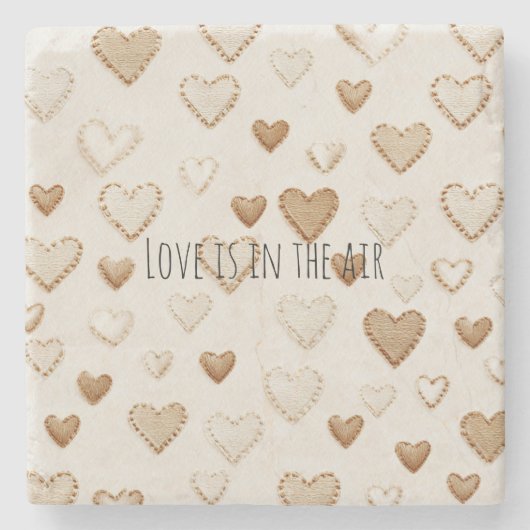 Dessous-de-verre En Pierre Cream & Brown Hearts   (Devant)