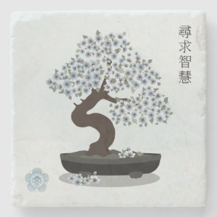 Dessous-de-verre En Pierre Création graphique de bonsaï fleuri asiatique