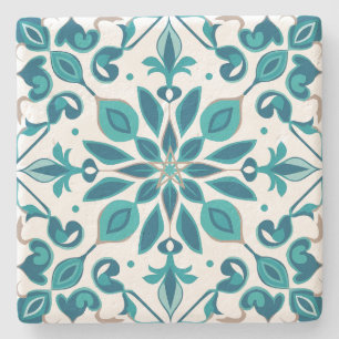 Dessous-de-verre En Pierre Créez Votre Propre Bleu Sarcelle Or Floral Talaver