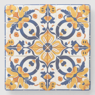 Dessous-de-verre En Pierre Créez Votre Propre Fleur Ornementale Bleue Jaune