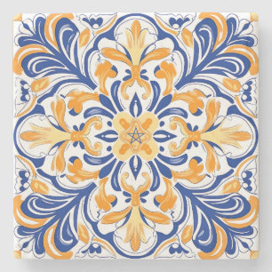 Dessous-de-verre En Pierre Créez Votre Propre Fleur Ornementale Bleue Jaune
