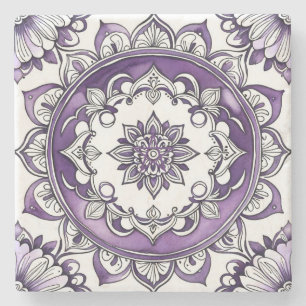 Dessous-de-verre En Pierre Créez Votre Propre Mandala de Fleur Pourpre Améthy