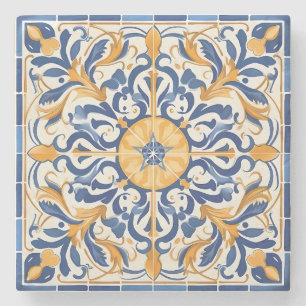 Dessous-de-verre En Pierre Créez Votre Propre Mandala Doré Bleu Peint Faux
