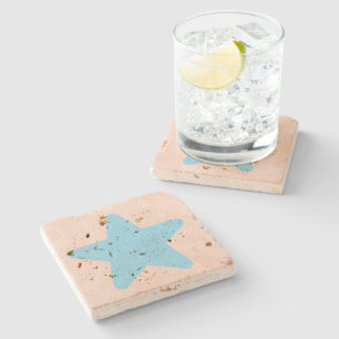 Dessous-de-verre En Pierre Crème Blue Star Mist Cream Travertine Stone,