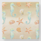 Dessous-de-verre En Pierre Crème Brown Ombre Coques Seahorse (Devant)