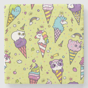 Dessous-de-verre En Pierre Crème glacée Pop Cute : Motif animal