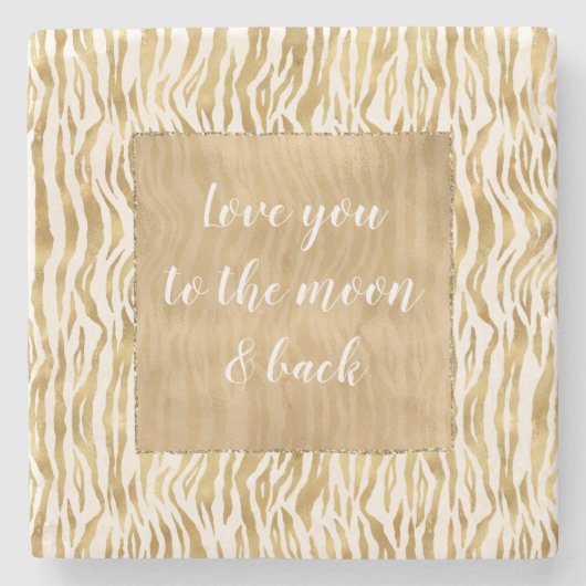 Dessous-de-verre En Pierre Crème Gold Zebra Print (Devant)