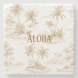 Dessous-de-verre En Pierre Crème Marron Aloha Palmiers Île Tropicale