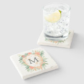 Dessous-de-verre En Pierre crête de famille pastel hiver fleuri monogramme (Côté)