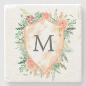 Dessous-de-verre En Pierre crête de famille pastel hiver fleuri monogramme (Devant)