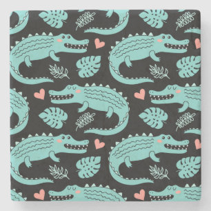 Dessous-de-verre En Pierre Crocodiles de caricatures, motif mignon sans soudu
