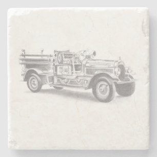 Dessous-de-verre En Pierre croquis au crayon de camion de pompiers vintage de