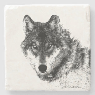 Dessous-de-verre En Pierre Croquis de loup gris