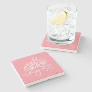 Dessous-de-verre En Pierre Croquis de rose en fleurs Couleurs de fond personn